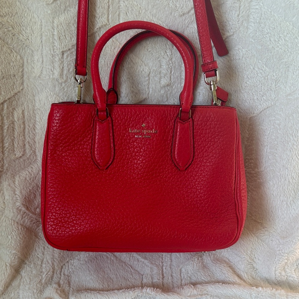 kate spade vibrant red pebbled leather satchel